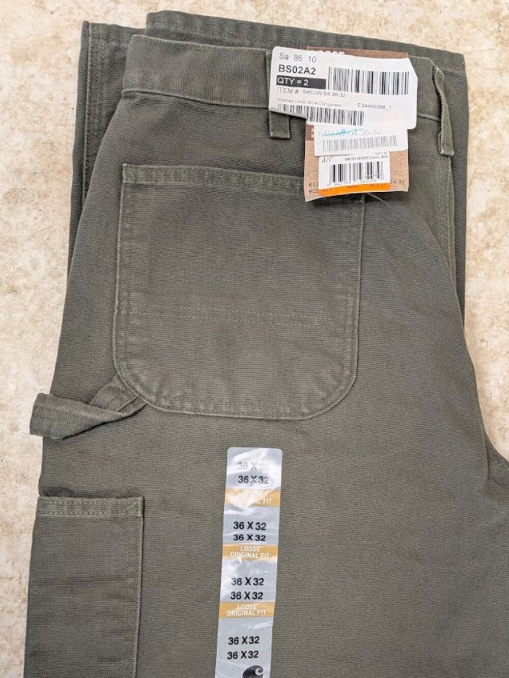 Carhartt Washed Duck Work Dungaree 36x32 Moss